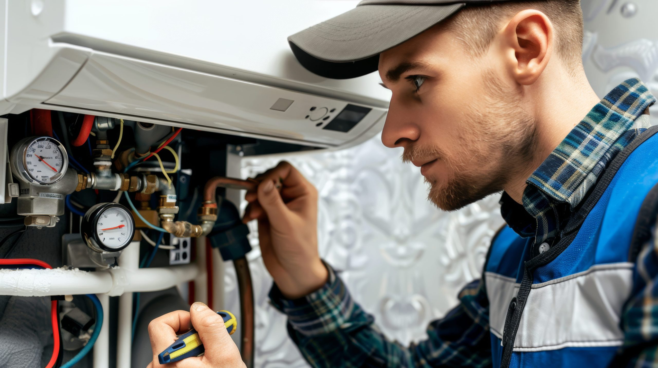 Technician performing emergency HVAC services